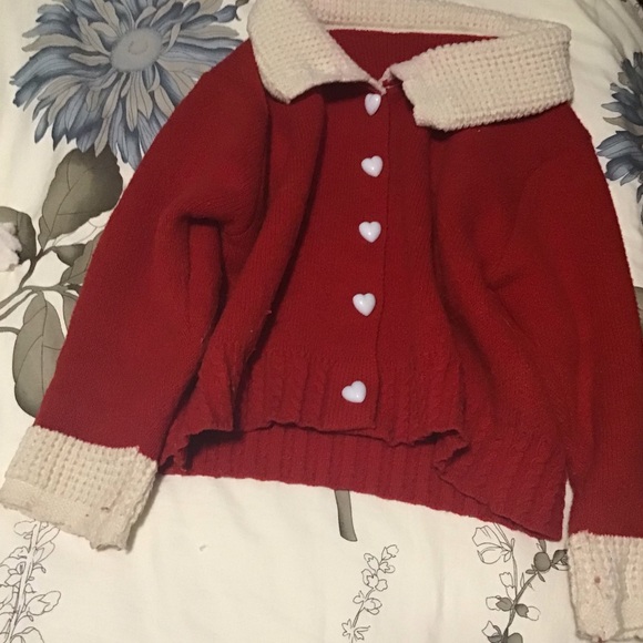 Red Cardigan with Heart Buttons - Picture 4 of 4